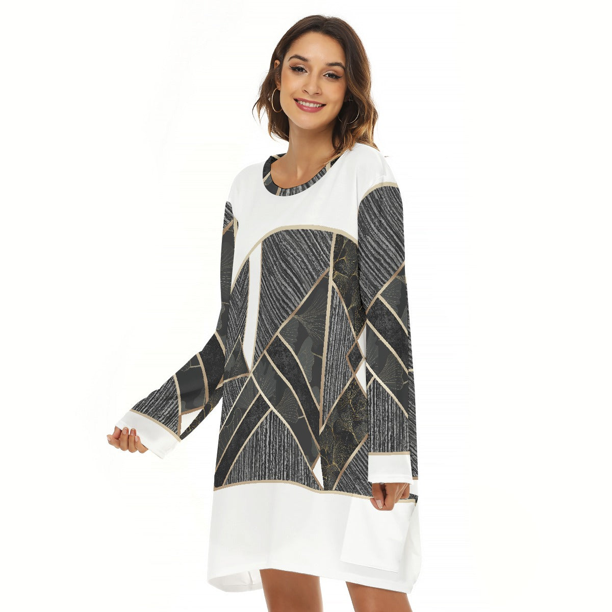 All-Over Print  Women's Loose Crew Neck Dress