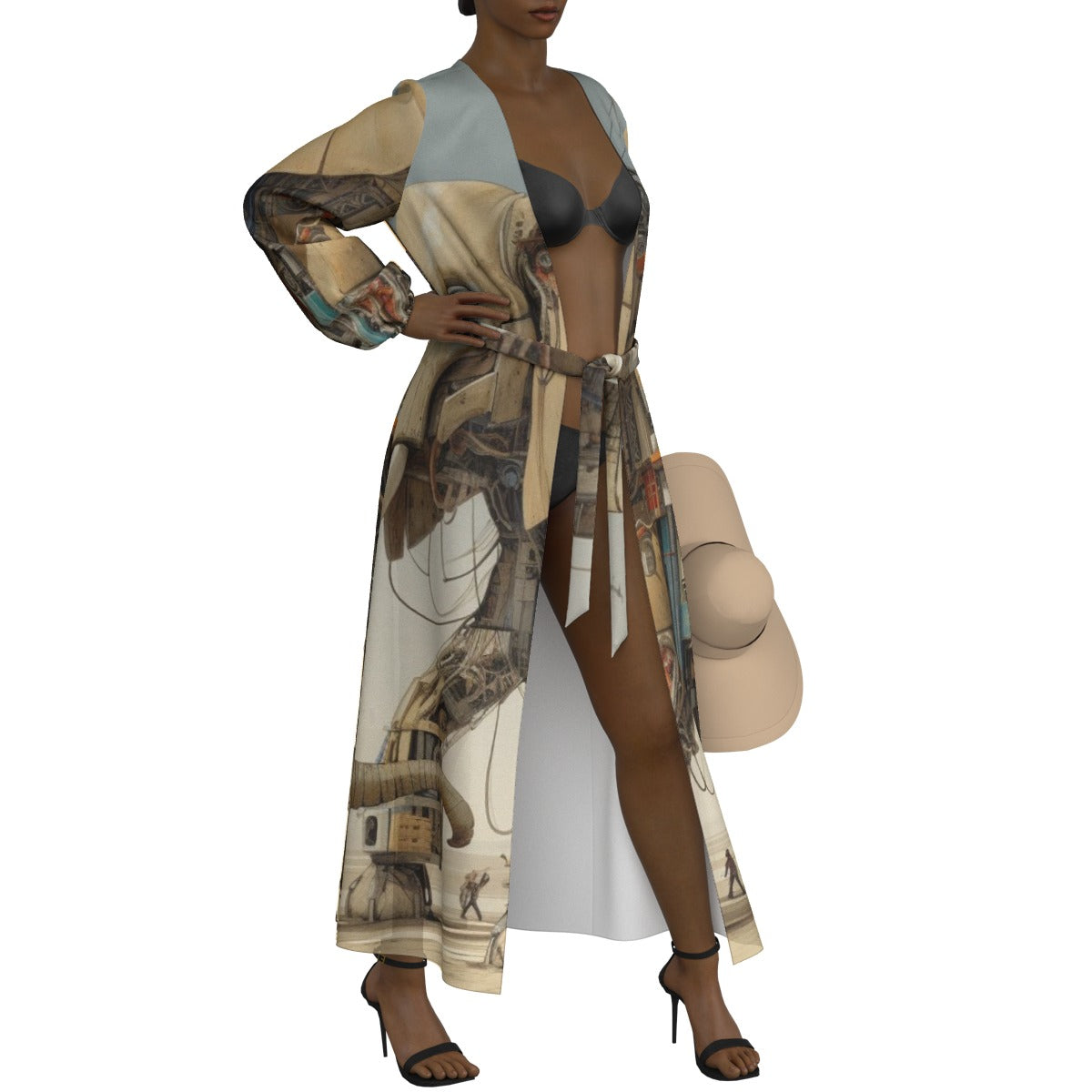 All-Over Print Women's Lace-up Chiffon Robe