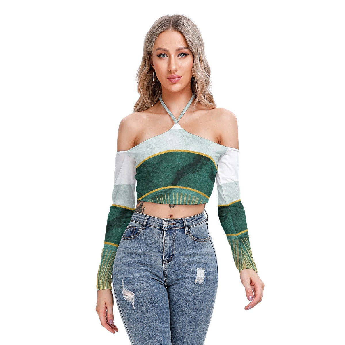 All-Over Print Women's Halter Lace-up Top