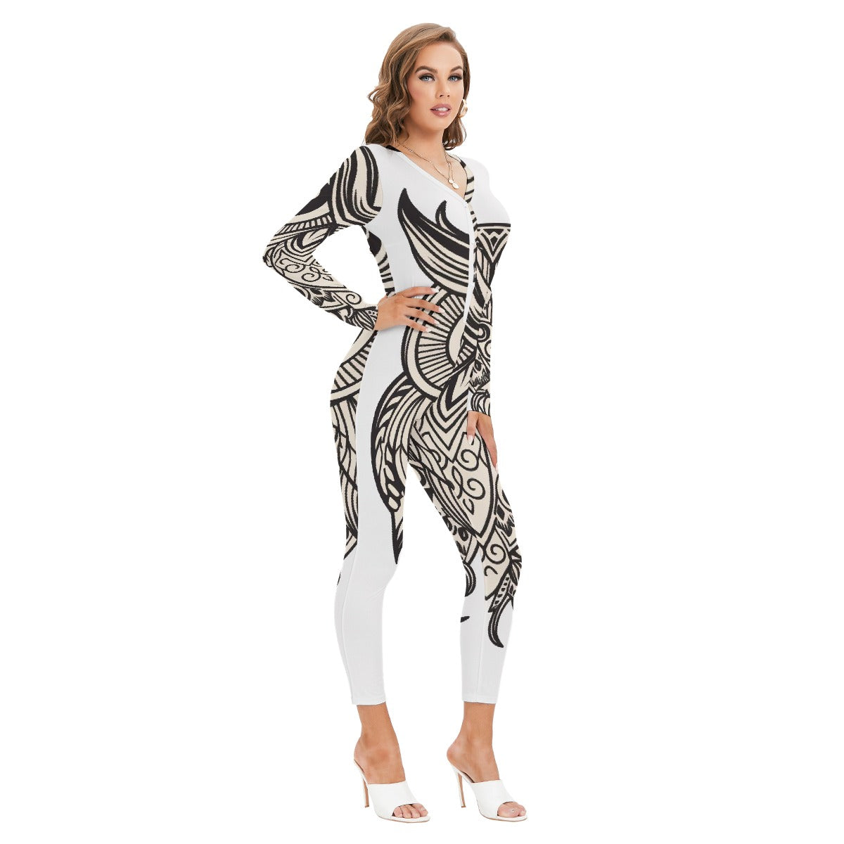 All-Over Print Women's Plunging Neck Jumpsuit