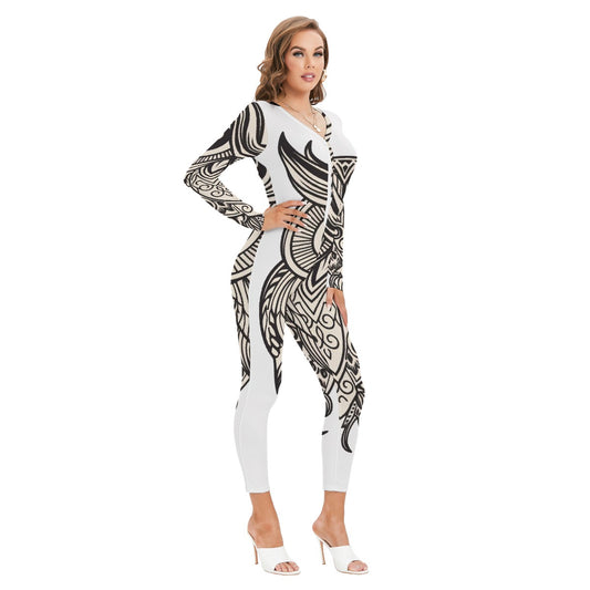 All-Over Print Women's Plunging Neck Jumpsuit