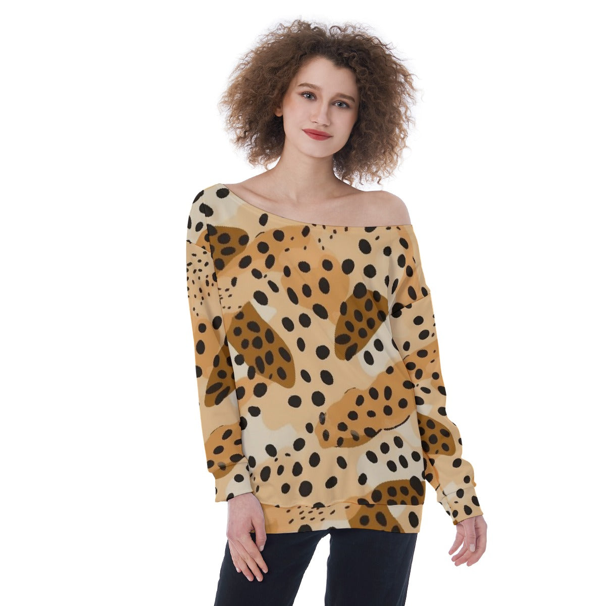All-Over Print Oversized Women's Off-Shoulder Sweatshirt