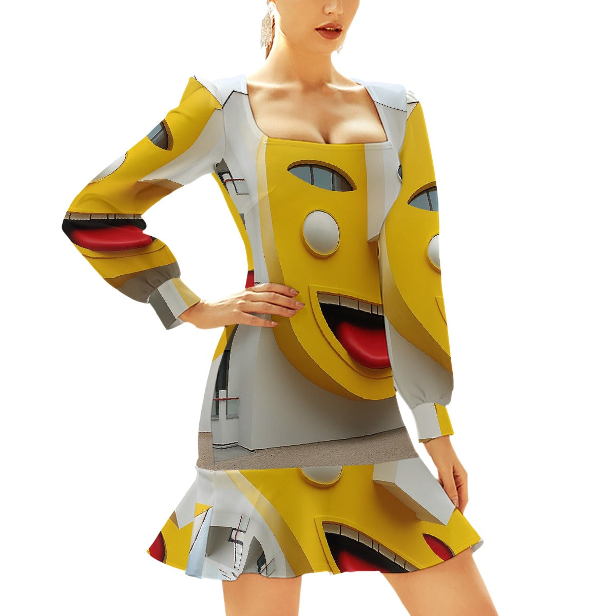 All-Over Print Women's Ruffle Hem Skinny Dress