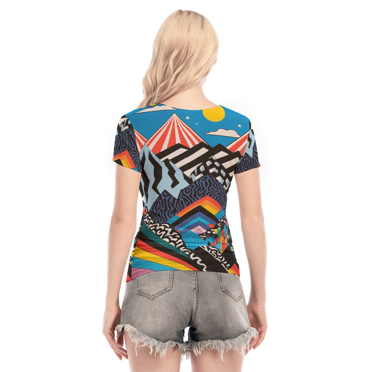 All-Over Print Women's Short Sleeve Mesh Blouse