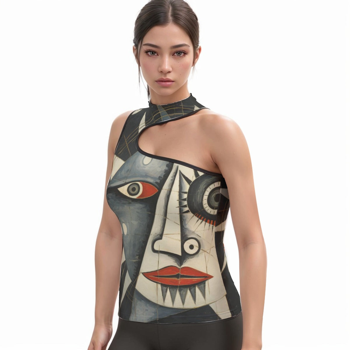All-Over Print Women's Halter Sleeveless Asymmetrical Tank Top