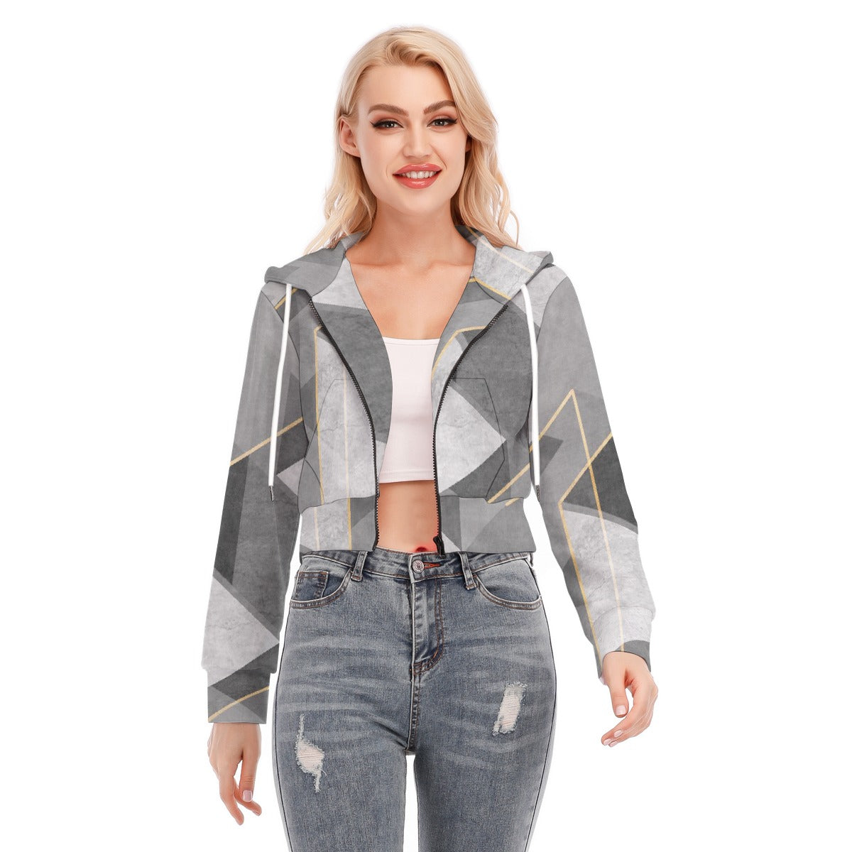 All-Over Print Women's Crop Top Hoodie With Zipper Closure