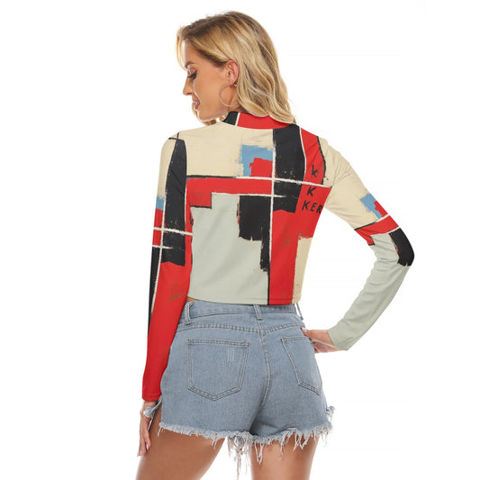 All-Over Print Women's Hollow Chest Keyhole Tight Crop Top