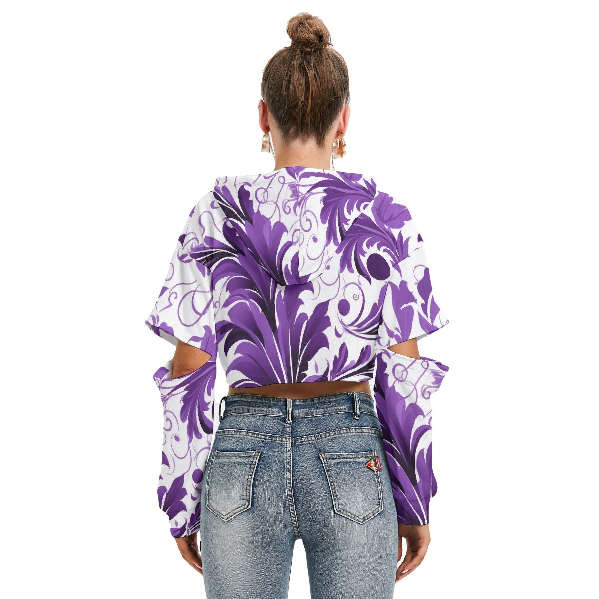 All-Over Print Women's Heavy Fleece Hoodie With Hollow Out Sleeve