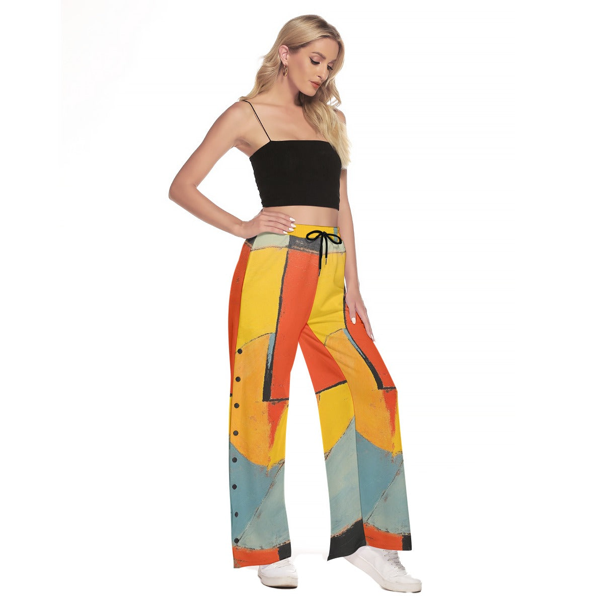 All-Over Print Women's Side Slit Snap Button Trousers