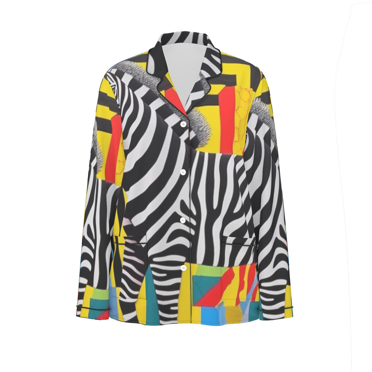 All-Over Print Women's Long Sleeve Pajama Set With Black Contrast Piping