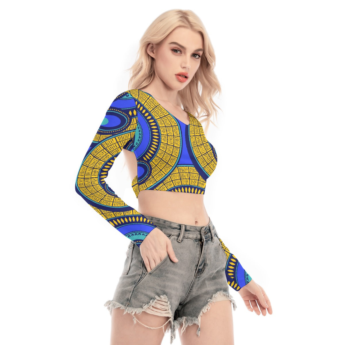 All-Over Print Women's Back Hollow T-shirt With Strap