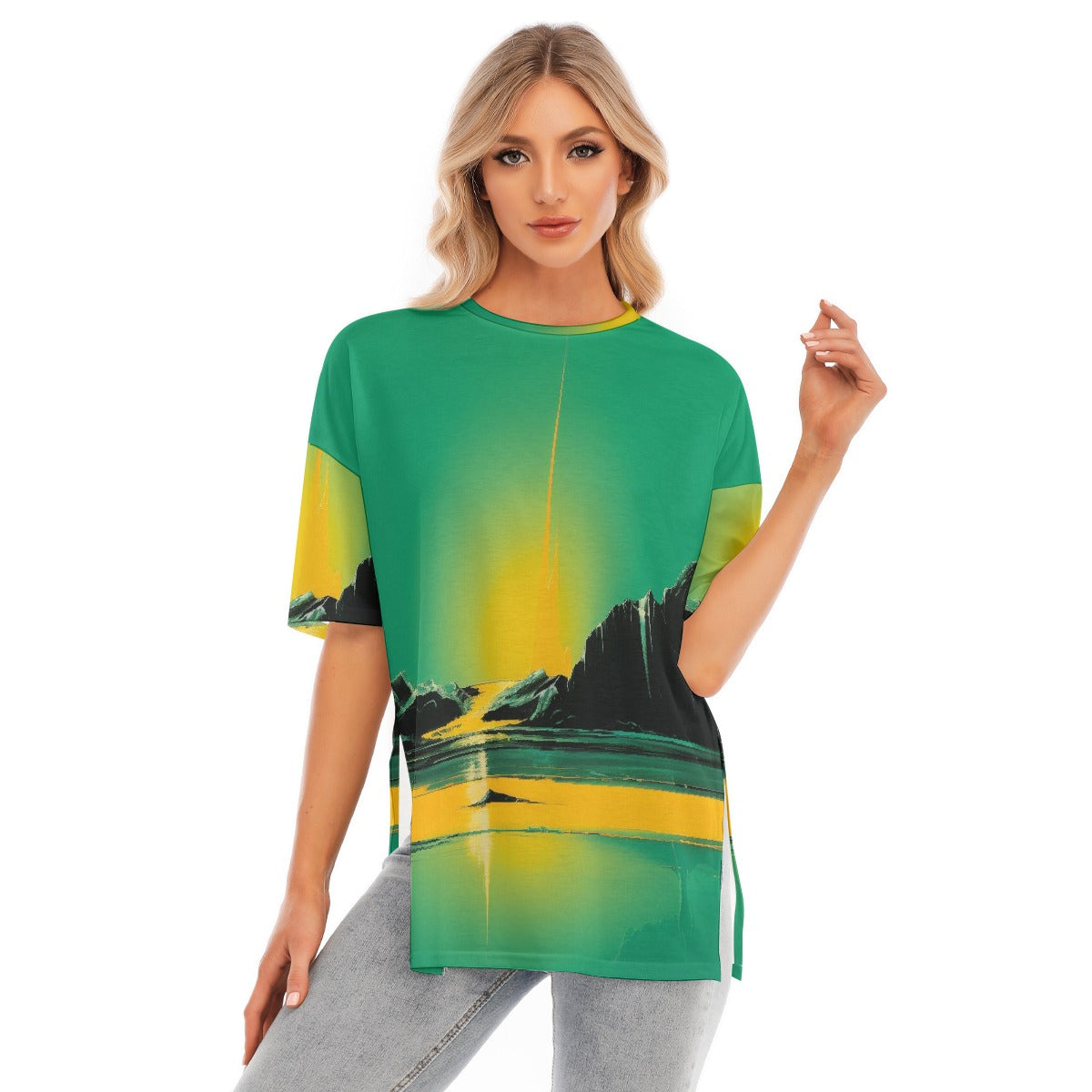 All-Over Print Women's Short Sleeves T-shirt With Hem Split
