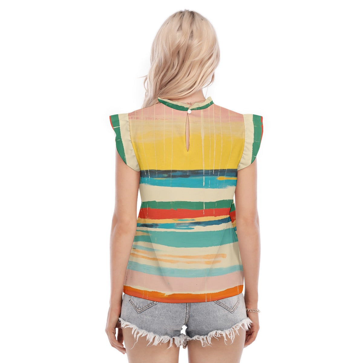 All-Over Print Women's Blouse With Ruffle Collar And Sleeve