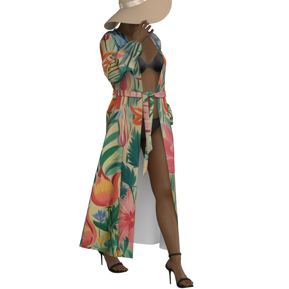 All-Over Print Women's Lace-up Chiffon Robe