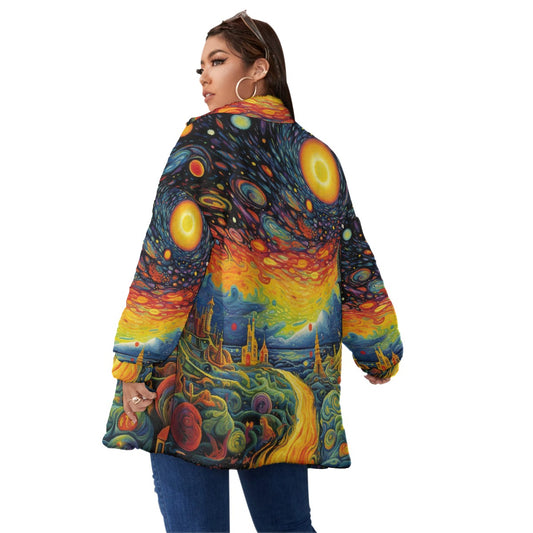 All-Over Print Unisex Borg Fleece Stand-up Collar Coat With Zipper Closure(Plus Size)