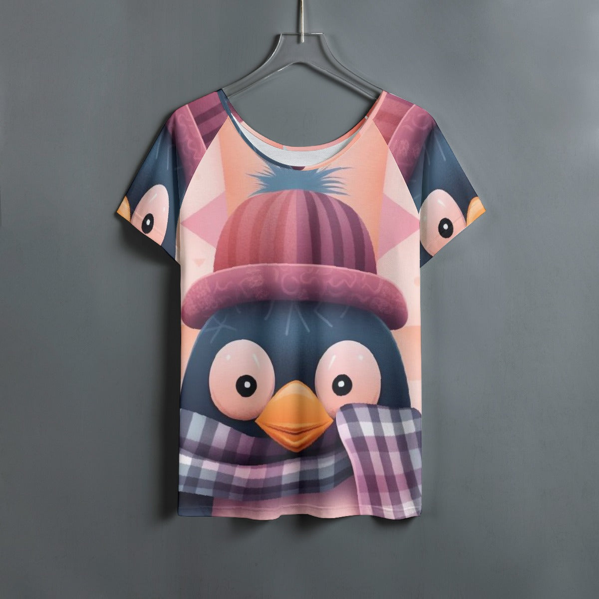 All-Over Print Women's Round Neck T-shirt With Raglan Sleeve