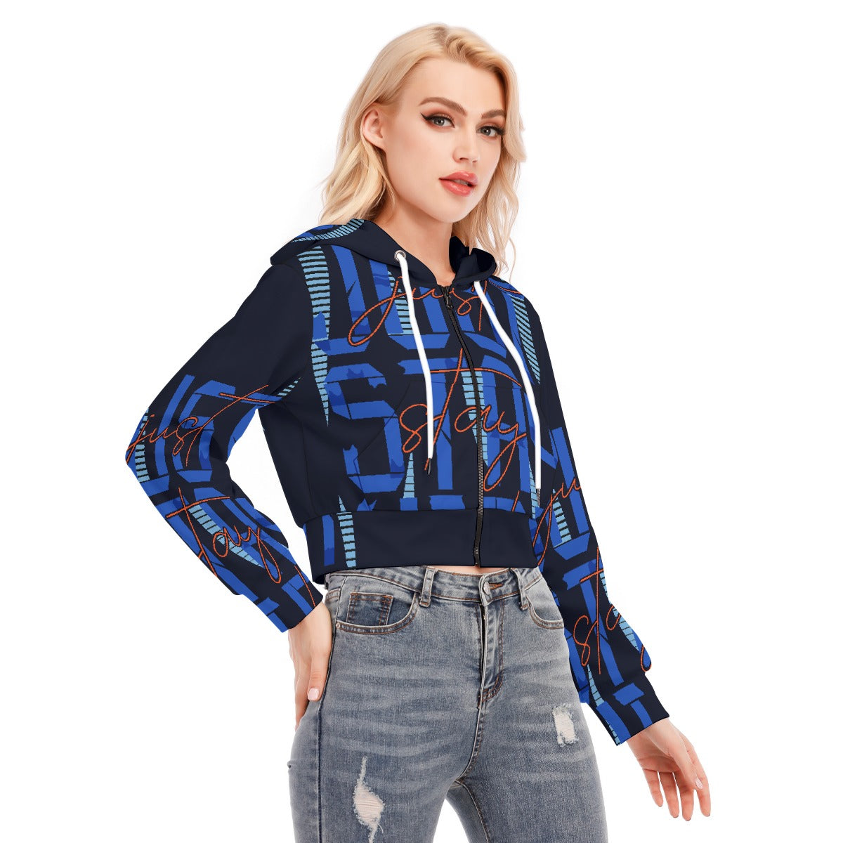 All-Over Print Women's Crop Top Hoodie With Zipper Closure