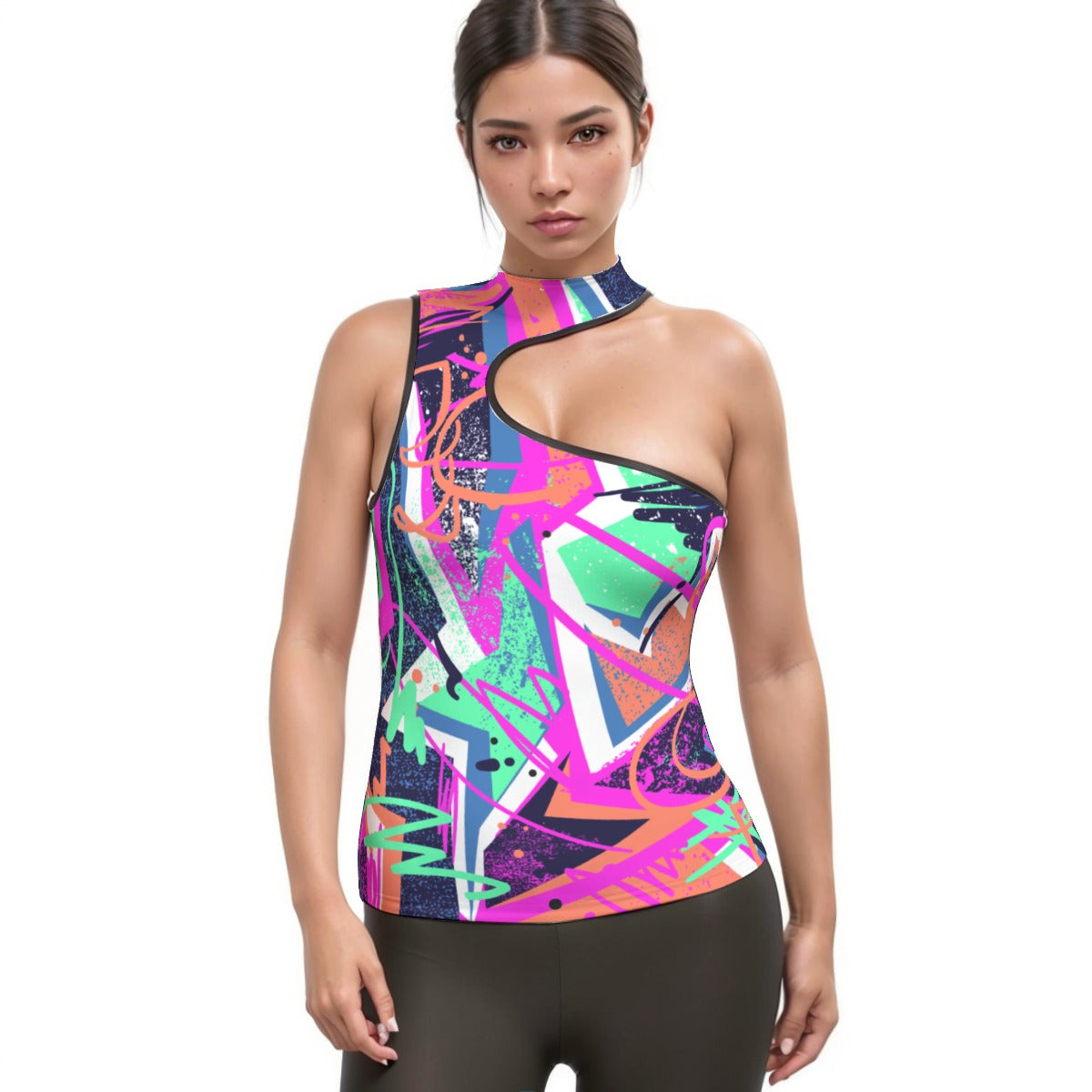 All-Over Print Women's Halter Sleeveless Asymmetrical Tank Top