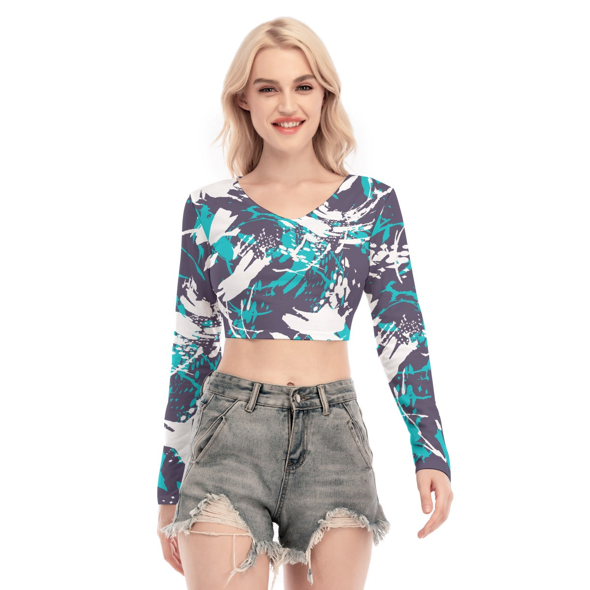 All-Over Print Women's Back Hollow T-shirt With Strap