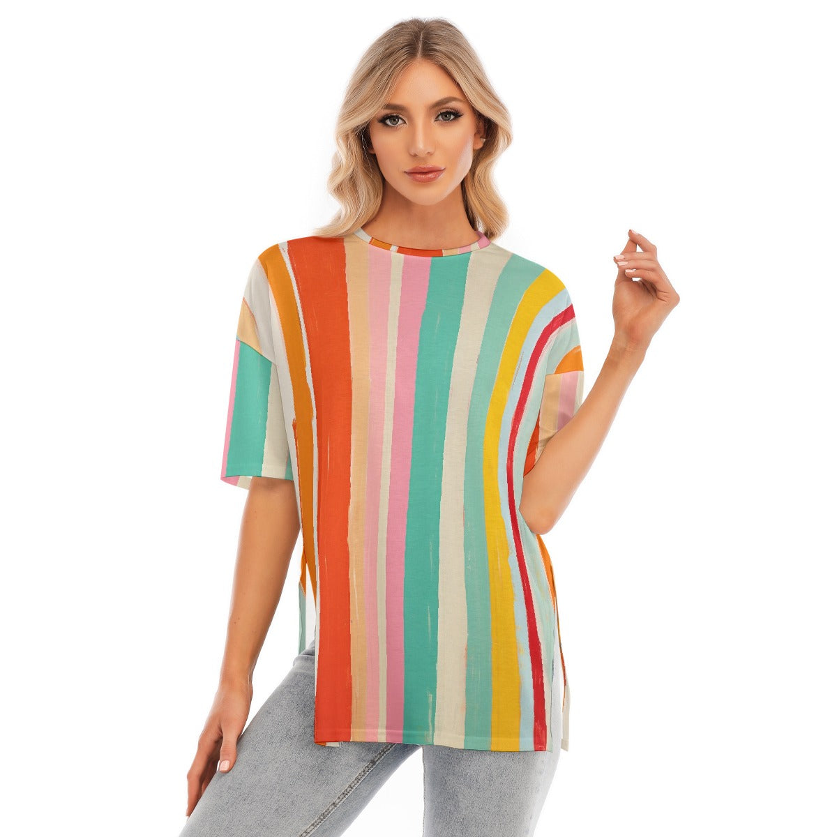 All-Over Print Women's Short Sleeves T-shirt With Hem Split