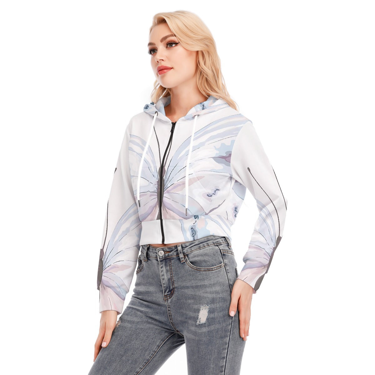 All-Over Print Women's Crop Top Hoodie With Zipper Closure