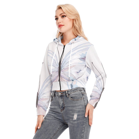 All-Over Print Women's Crop Top Hoodie With Zipper Closure