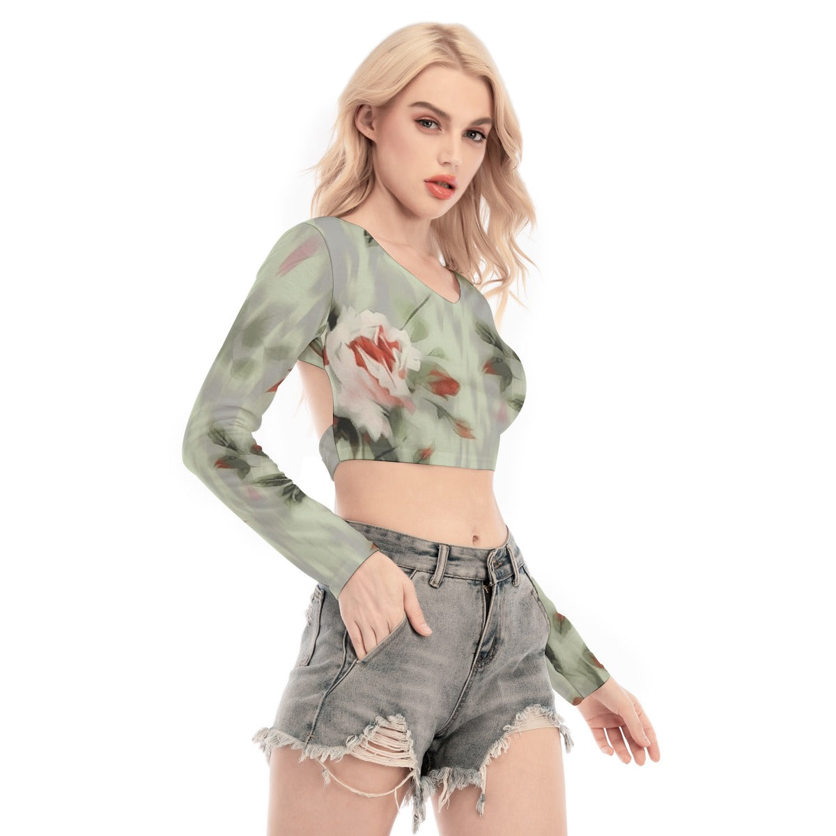 All-Over Print Women's Back Hollow T-shirt With Strap