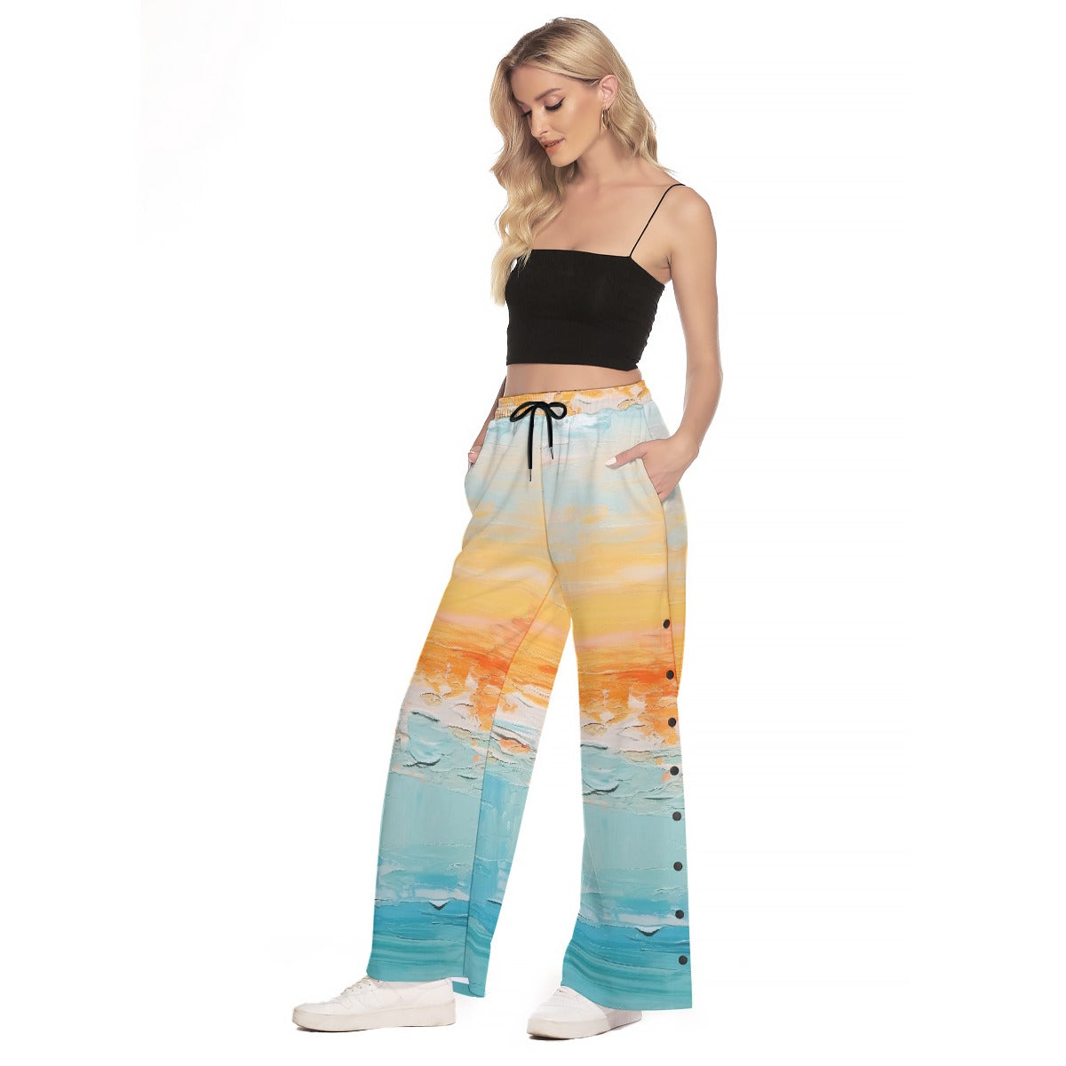 All-Over Print Women's Side Slit Snap Button Trousers