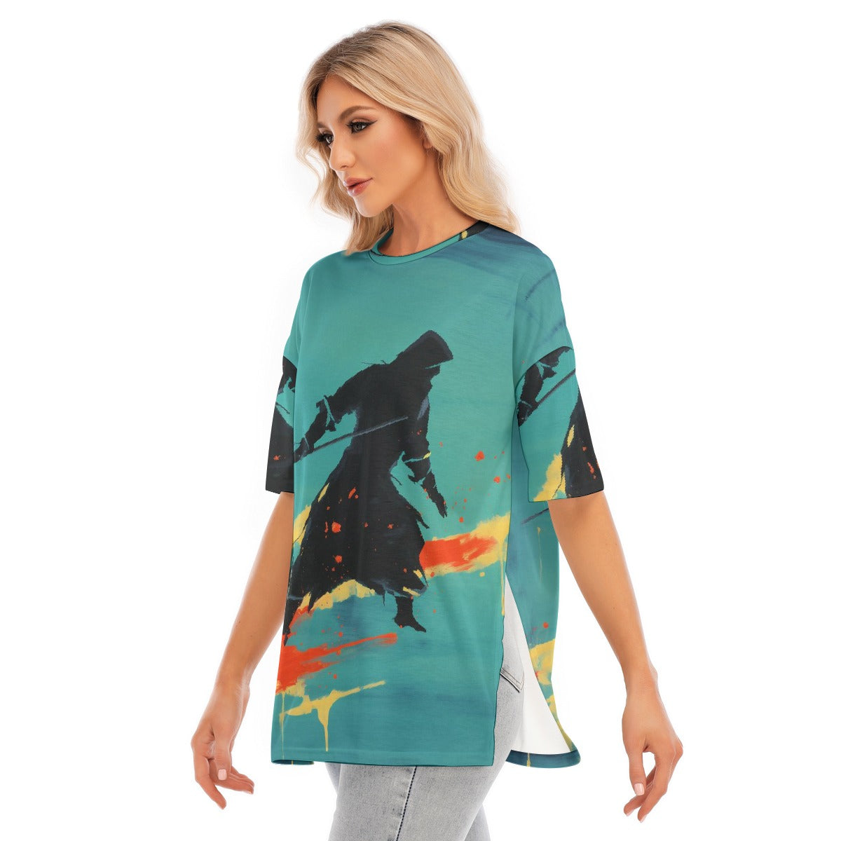 All-Over Print Women's Short Sleeves T-shirt With Hem Split