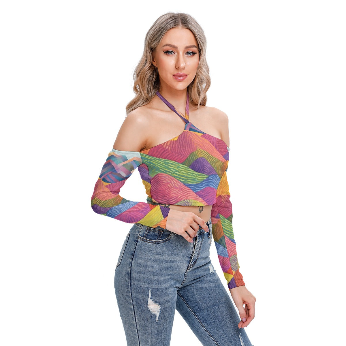 All-Over Print Women's Halter Lace-up Top