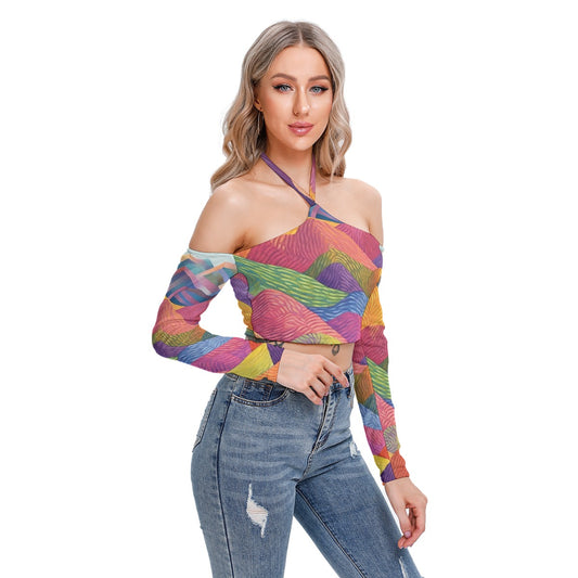 All-Over Print Women's Halter Lace-up Top