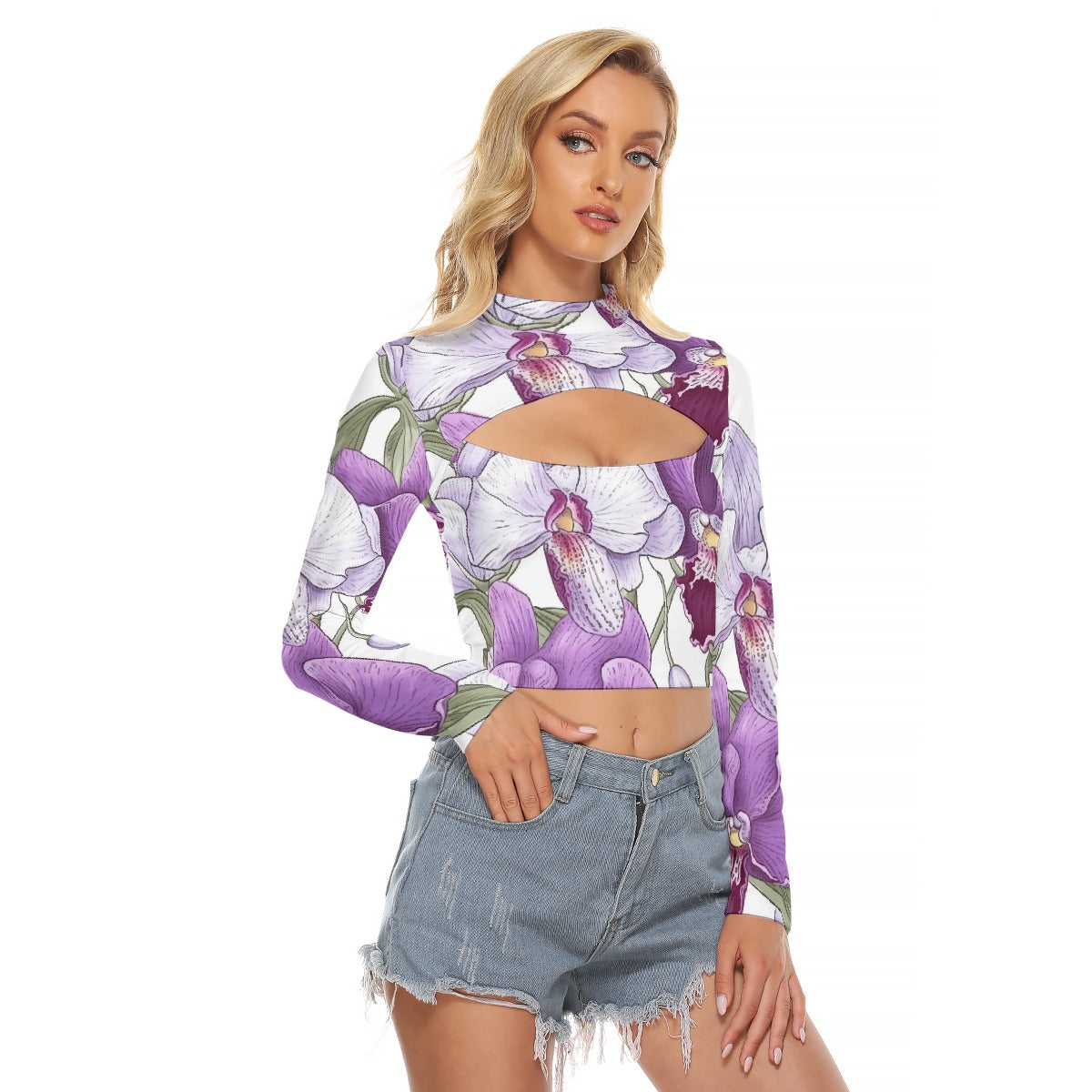All-Over Print Women's Hollow Chest Keyhole Tight Crop Top