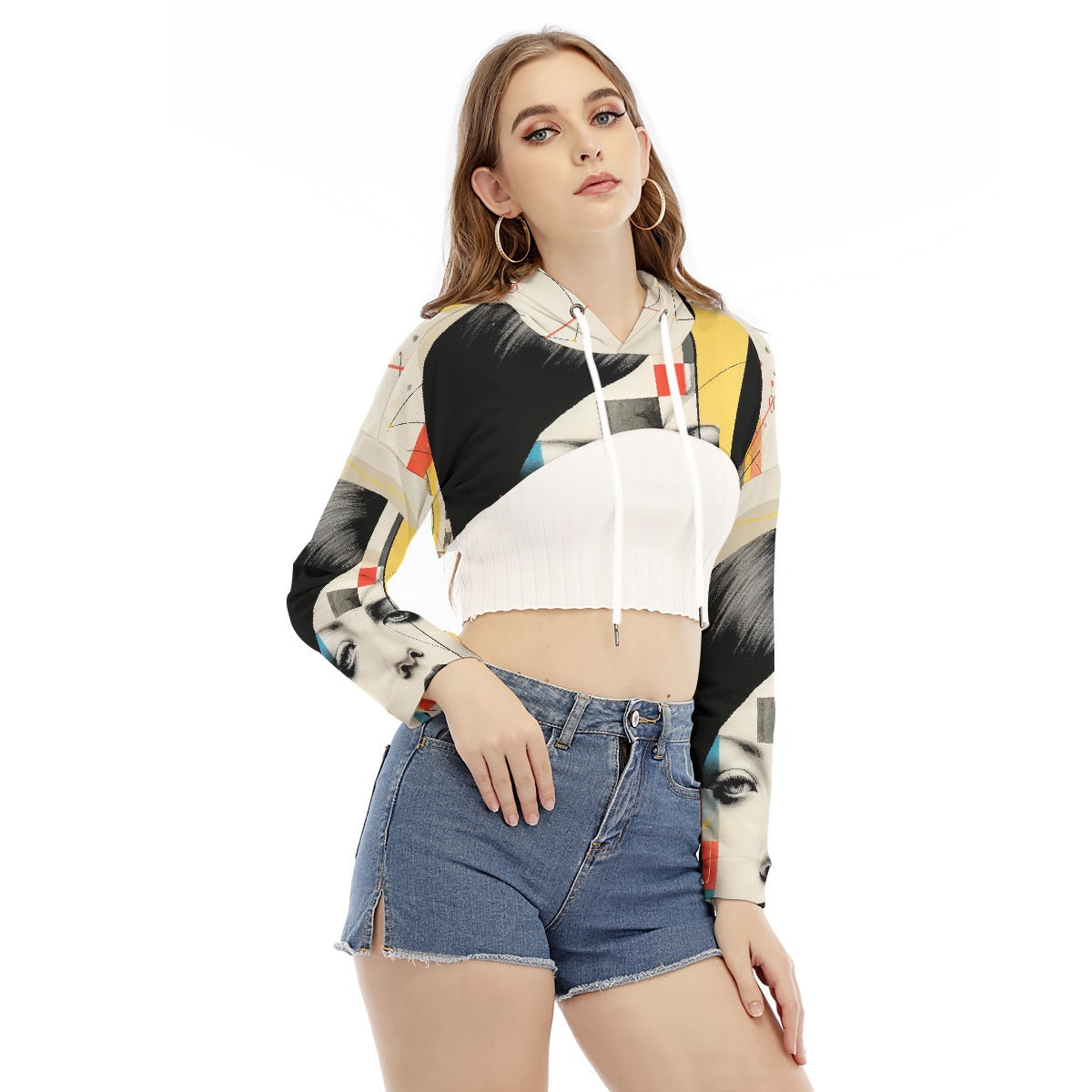 All-Over Print Women's Smock Short Hoodie With Long Sleeve