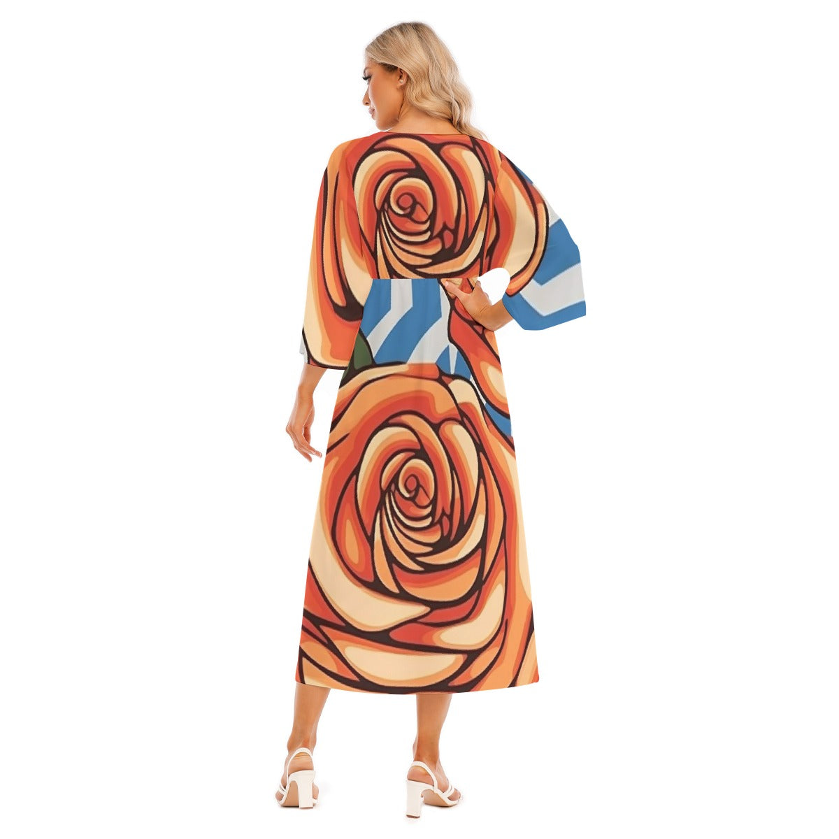 All-Over Print Women's Mid-Sleeve Long Dress