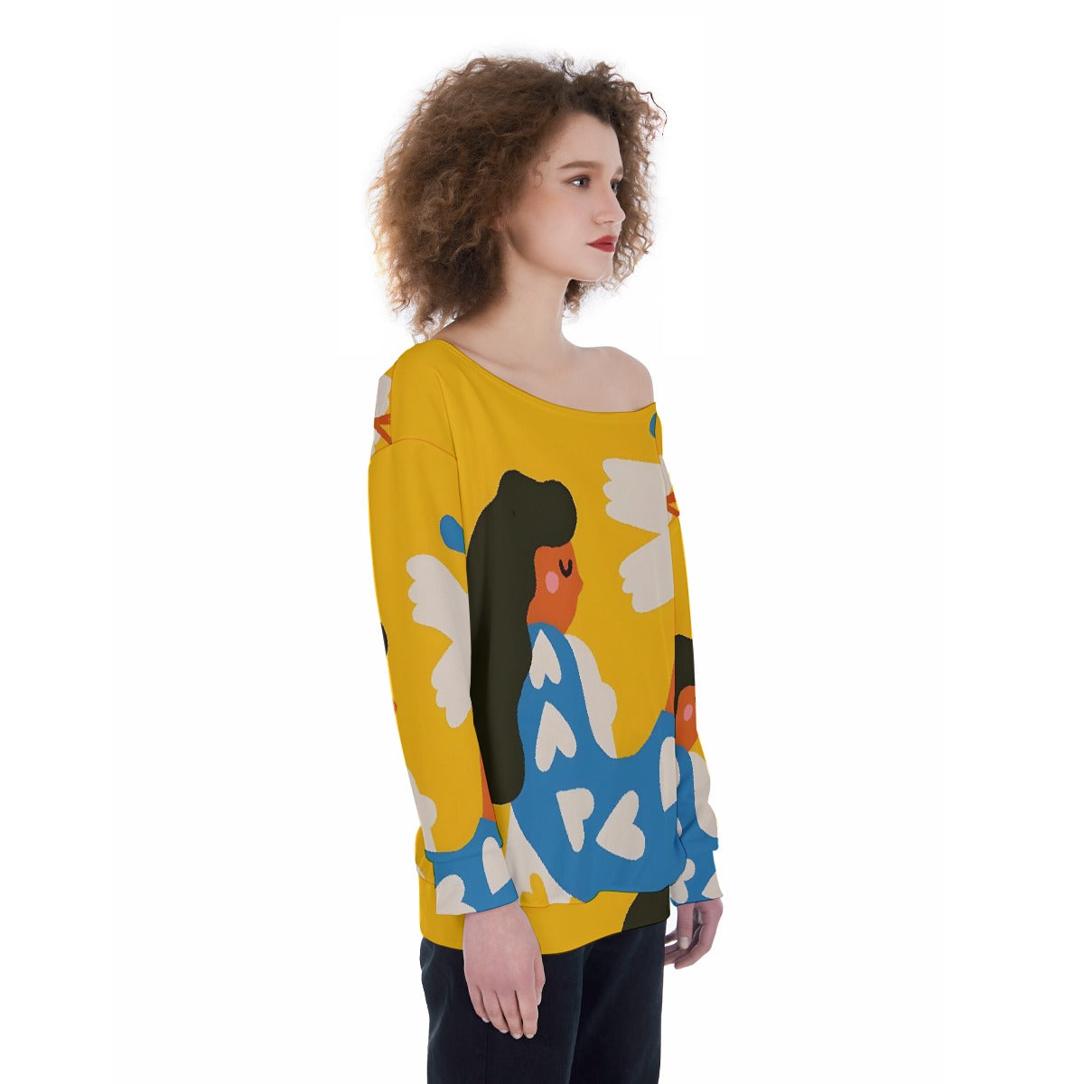 All-Over Print Oversized Women's Off-Shoulder Sweatshirt