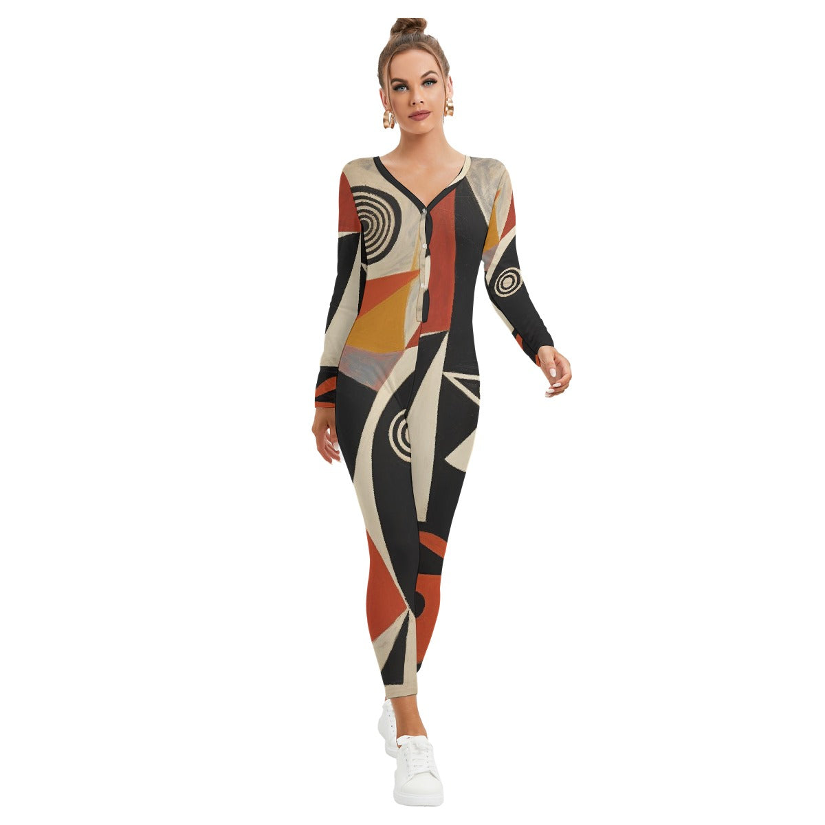 All-Over Print Women's Plunging Neck Jumpsuit
