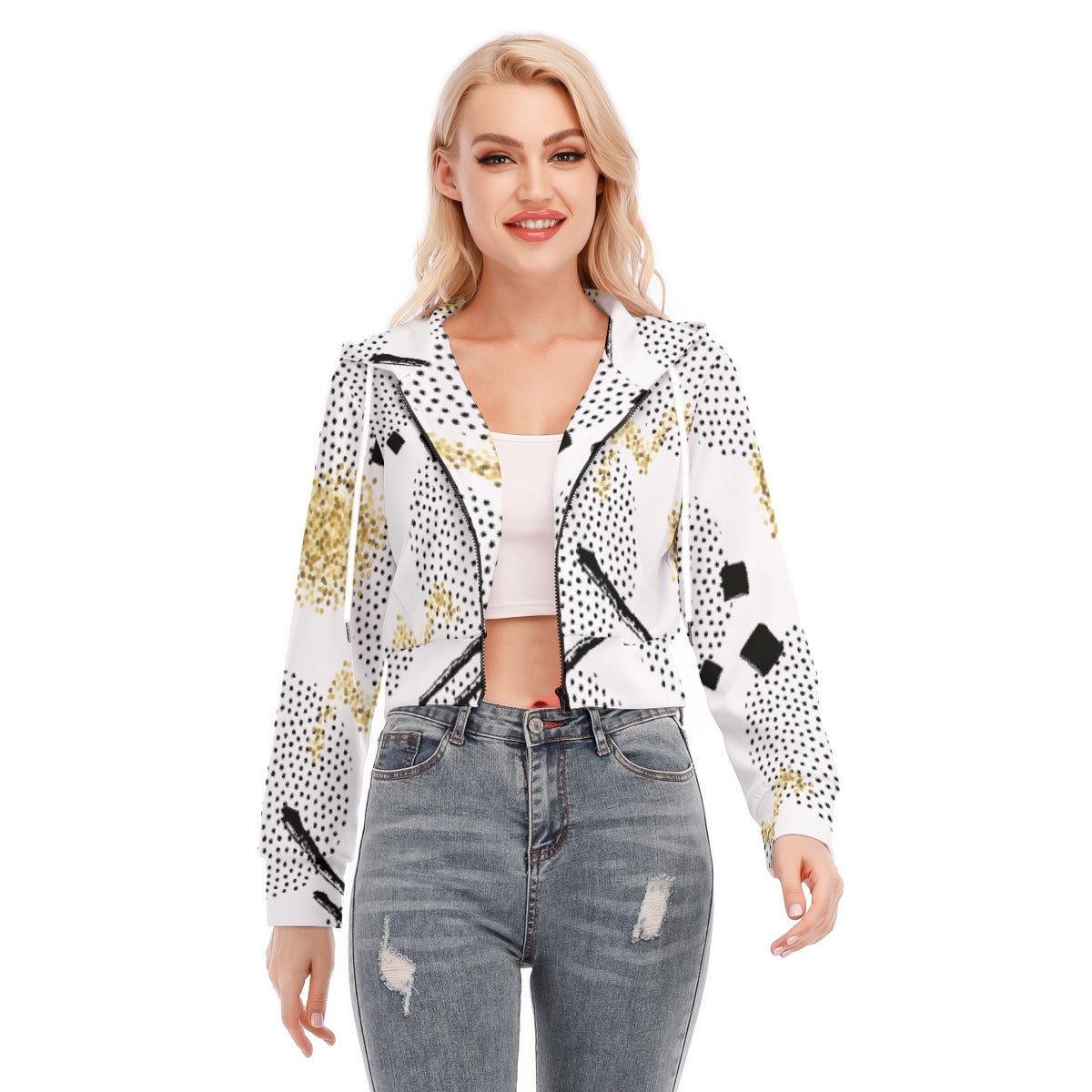 All-Over Print Women's Crop Top Hoodie With Zipper Closure