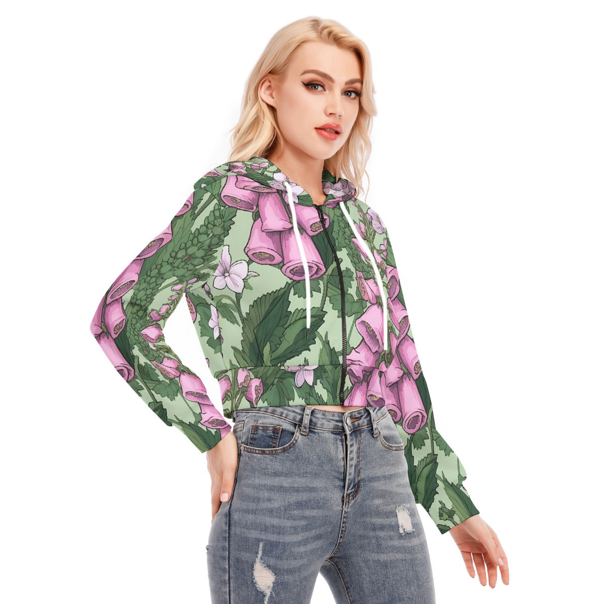 All-Over Print Women's Crop Top Hoodie With Zipper Closure