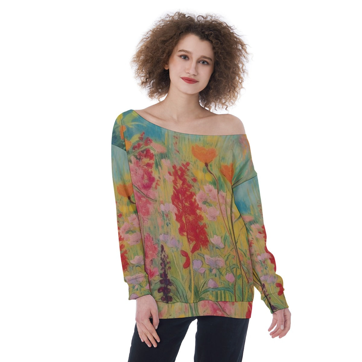 All-Over Print Oversized Women's Off-Shoulder Sweatshirt