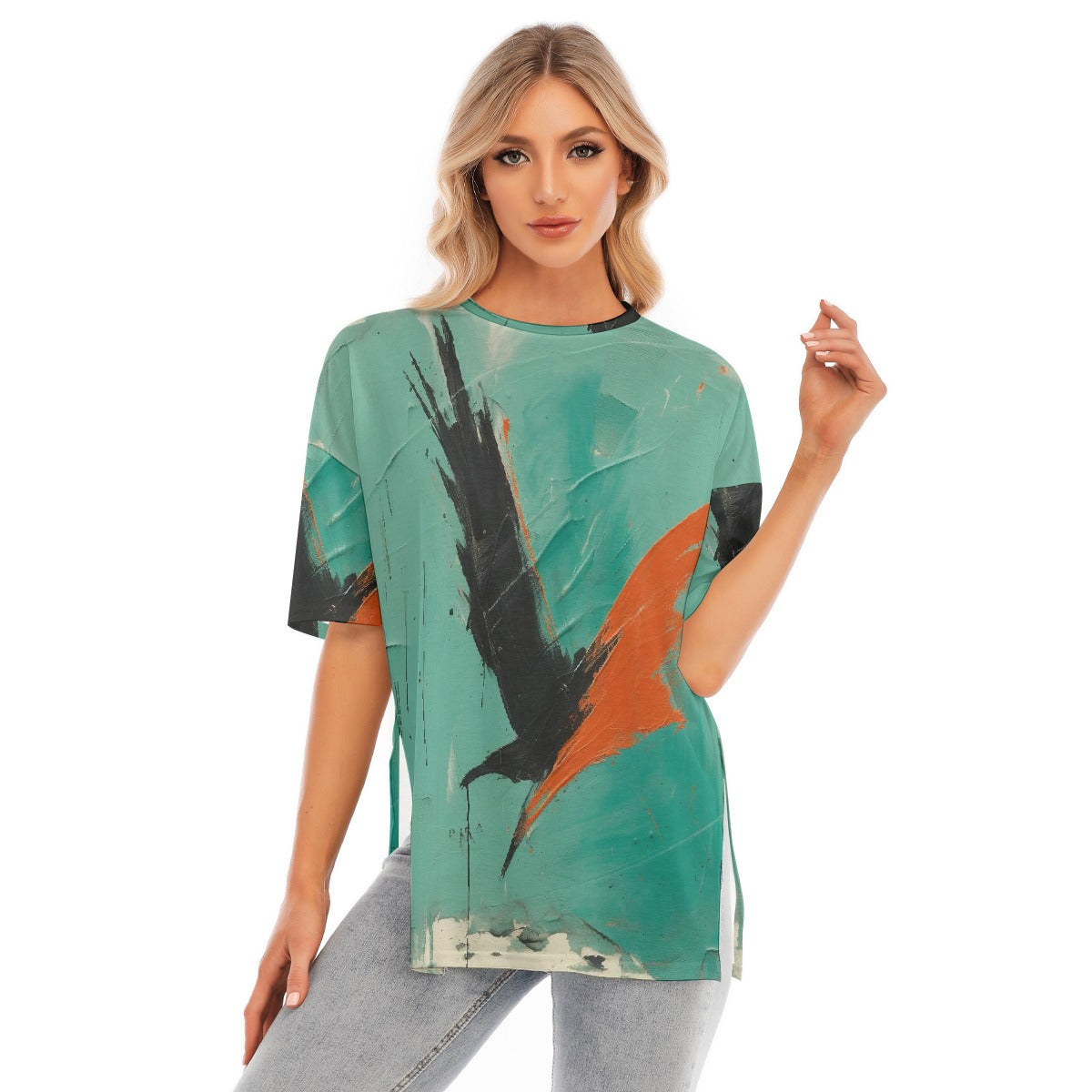 All-Over Print Women's Short Sleeves T-shirt With Hem Split
