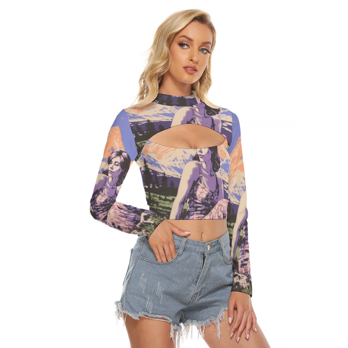 All-Over Print Women's Hollow Chest Keyhole Tight Crop Top