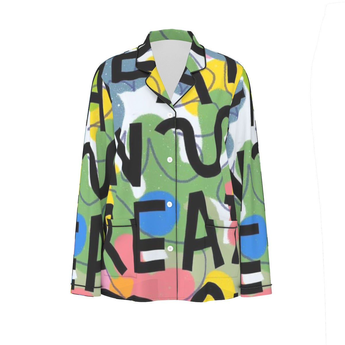 All-Over Print Women's Long Sleeve Pajama Set With Black Contrast Piping