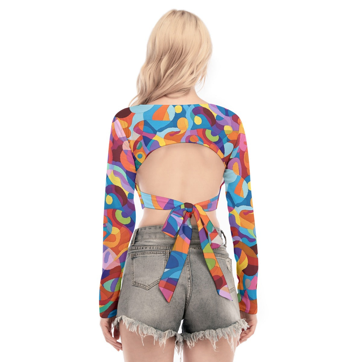 All-Over Print Women's Back Hollow T-shirt With Strap