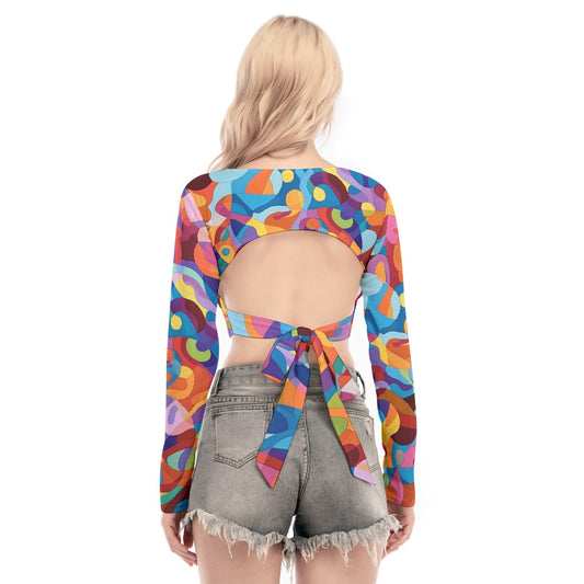 All-Over Print Women's Back Hollow T-shirt With Strap