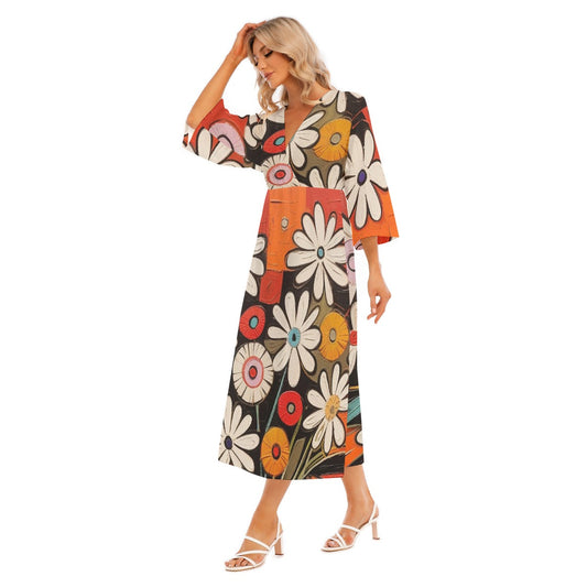 All-Over Print Women's Mid-Sleeve Long Dress