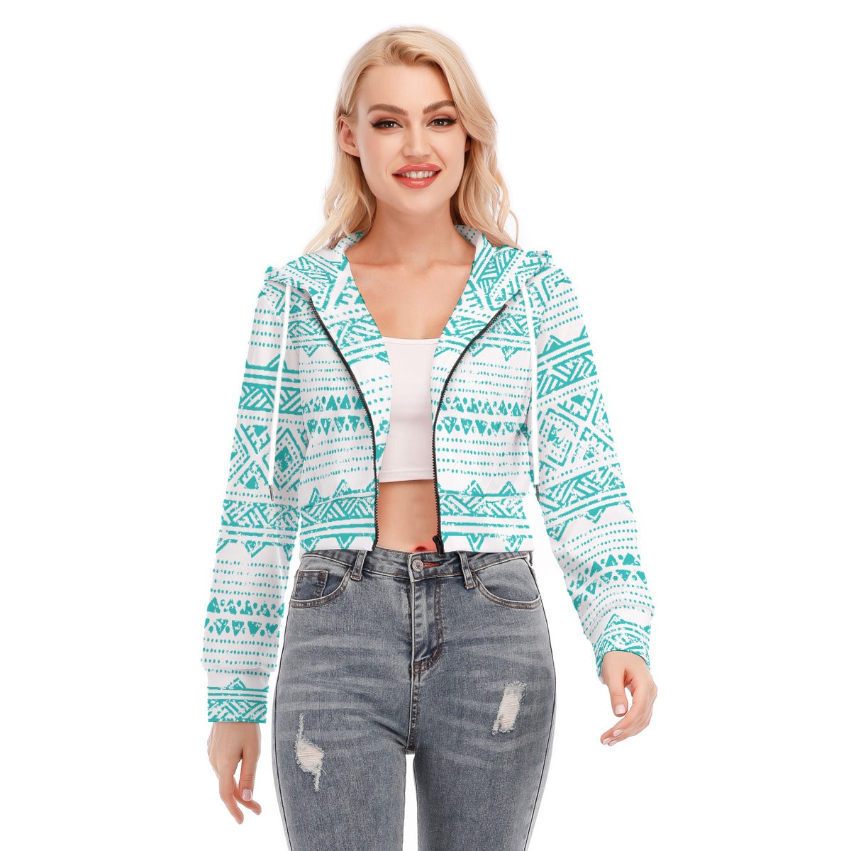 All-Over Print Women's Crop Top Hoodie With Zipper Closure