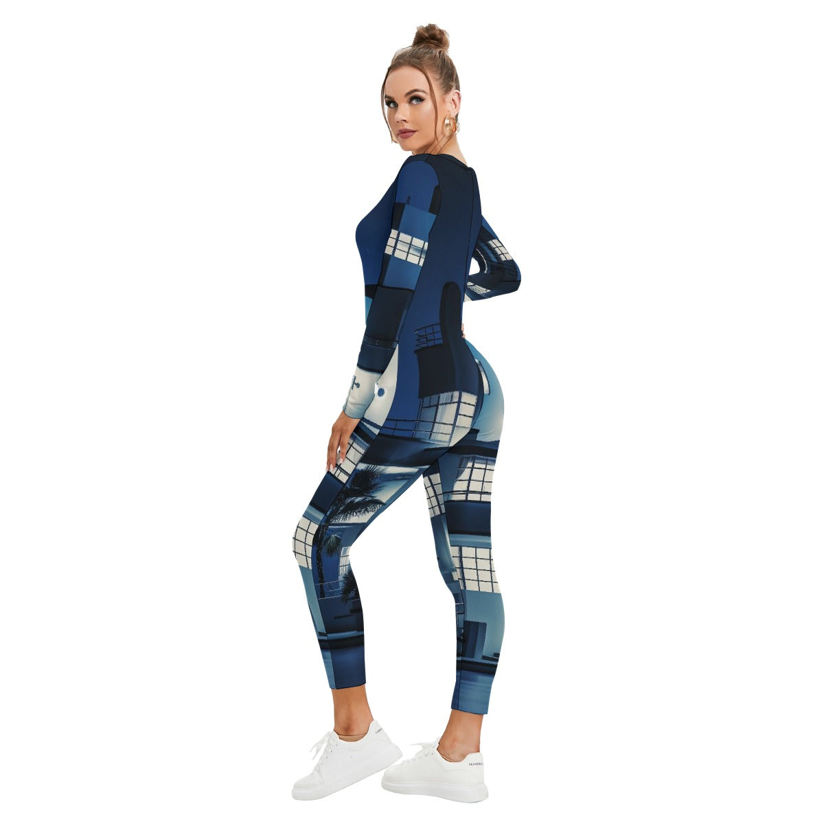 All-Over Print Women's Plunging Neck Jumpsuit