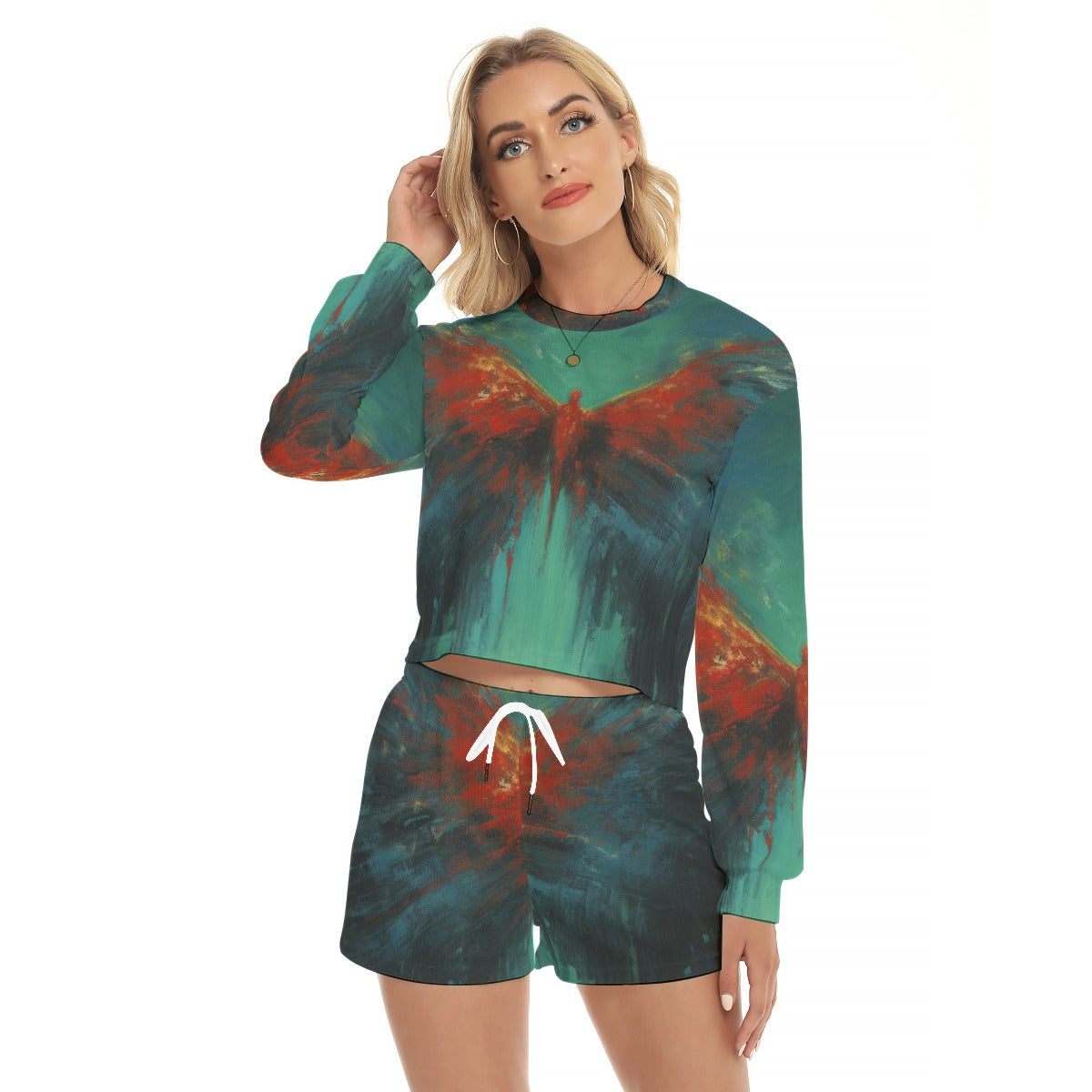 All-Over Print Women's Short Sweatshirt And Pants Suit