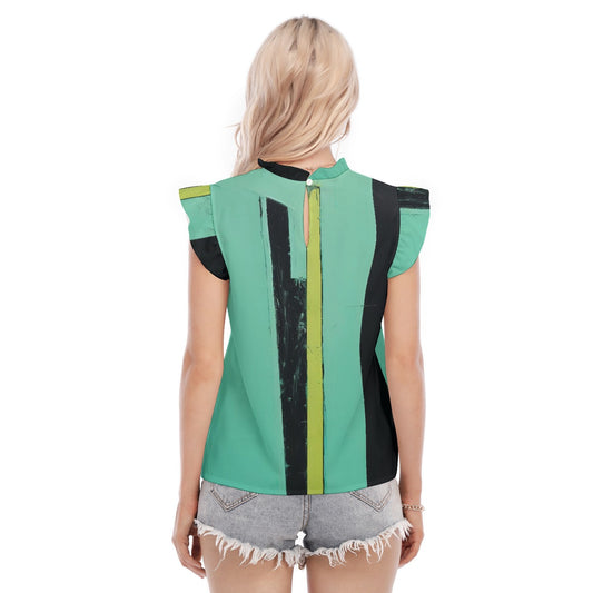 All-Over Print Women's Blouse With Ruffle Collar And Sleeve