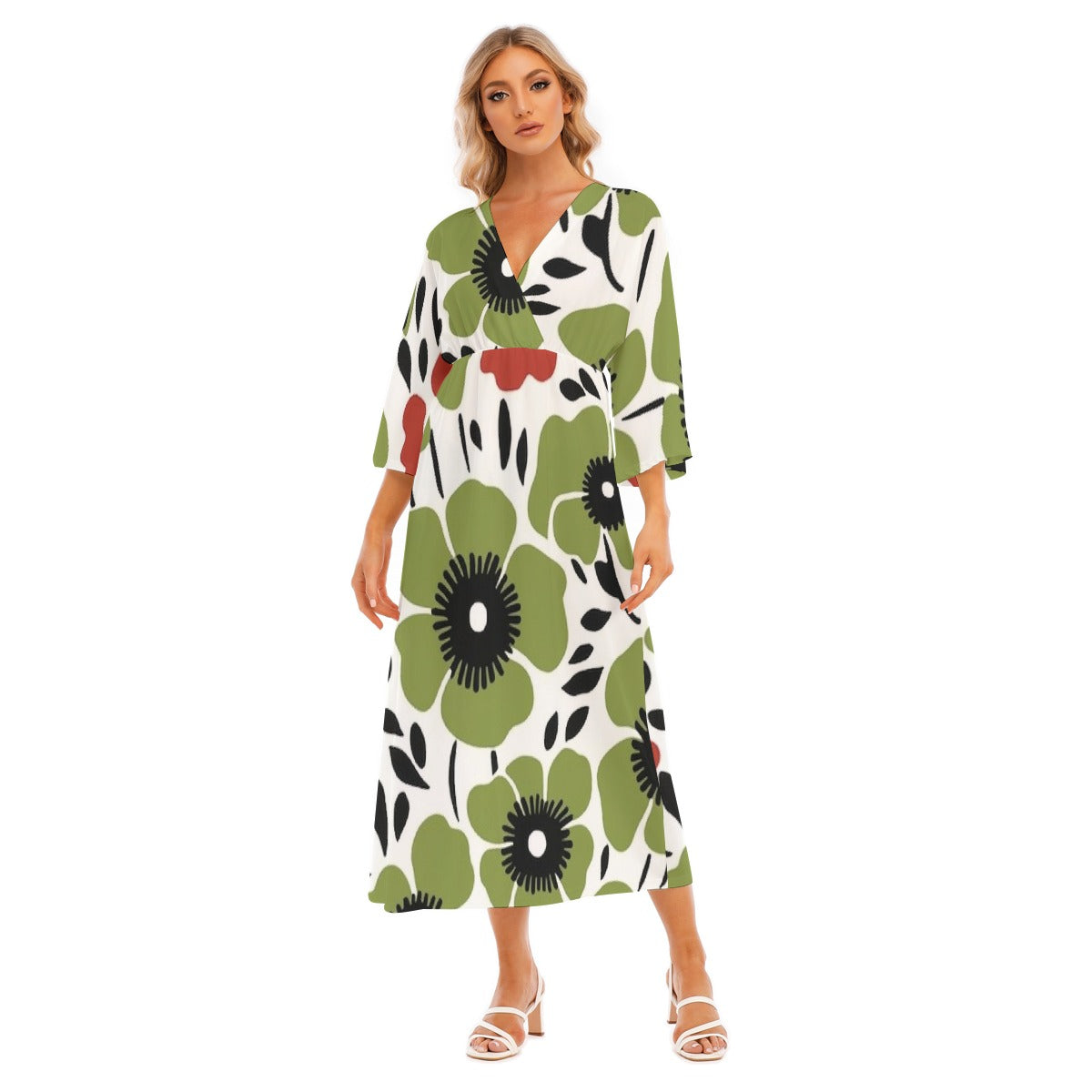 All-Over Print Women's Mid-Sleeve Long Dress